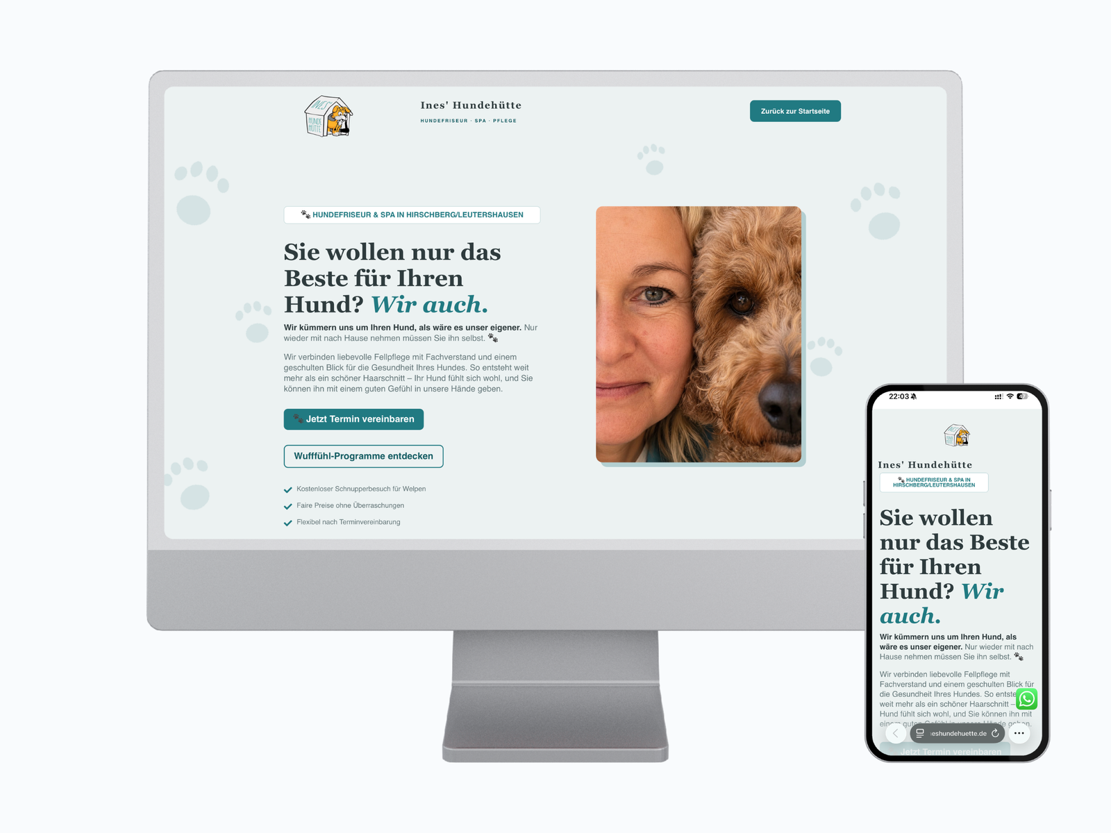 Website-Referenz Ines' Hundehütte – Webdesign von Adshare